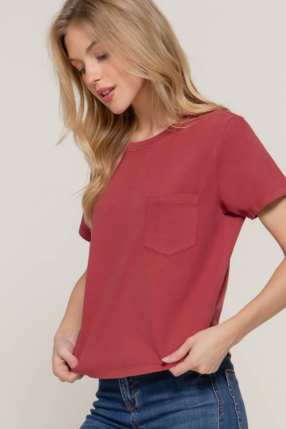 Short Sleeve Garment Dye Knit Top