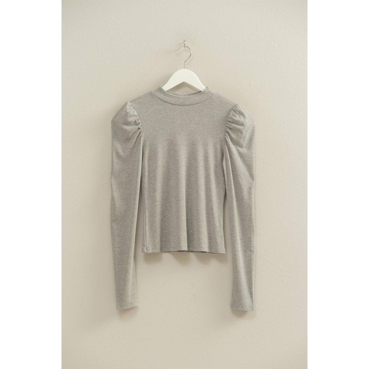 Elegant Puff-Sleeve Fitted Top With Keyhole Back Grey