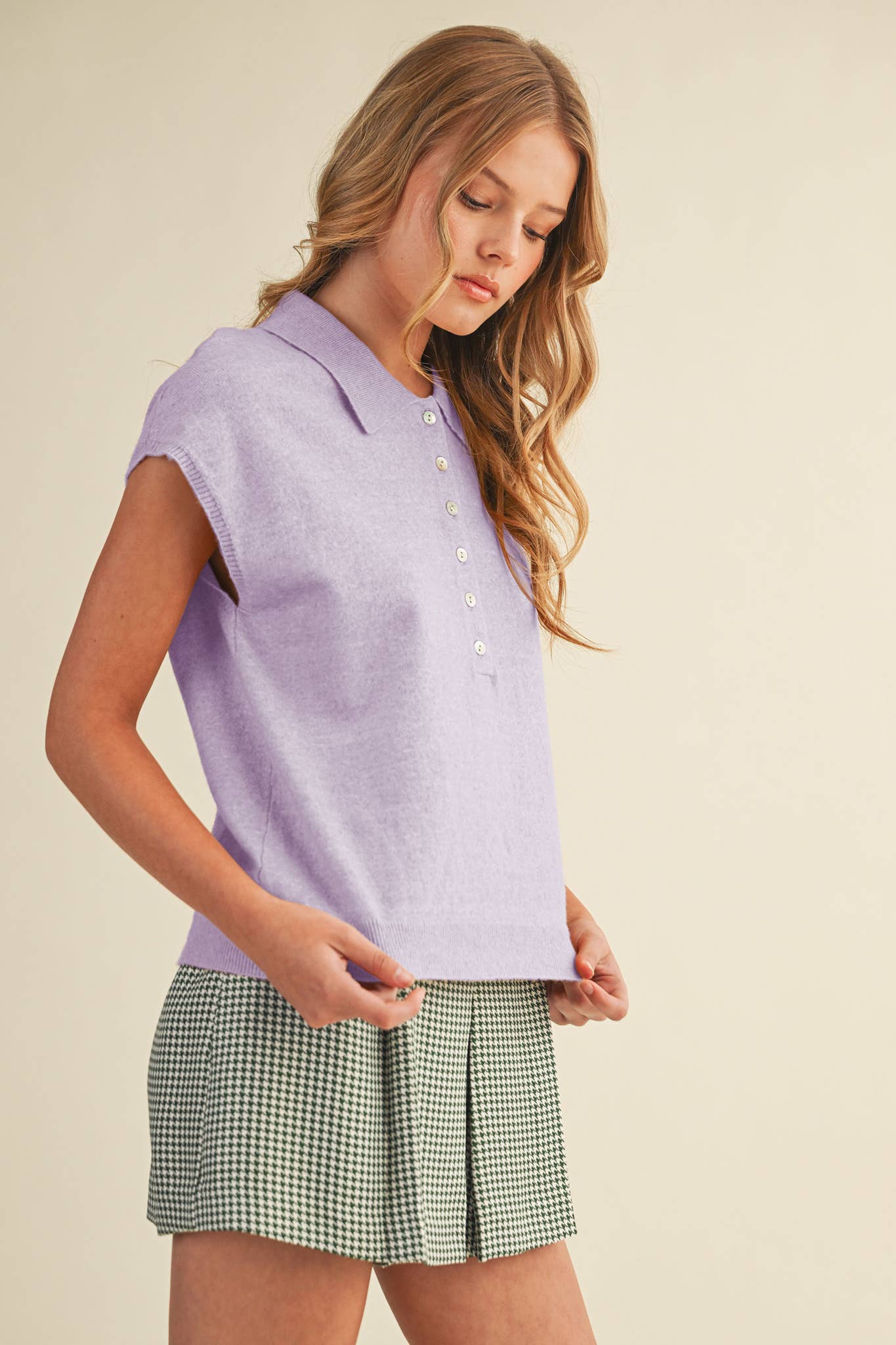 CAP SLEEVE COLLARED SWEATER VEST
