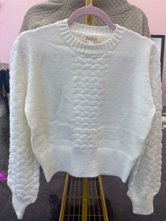 Textured Balloon Knit Sweater Cream