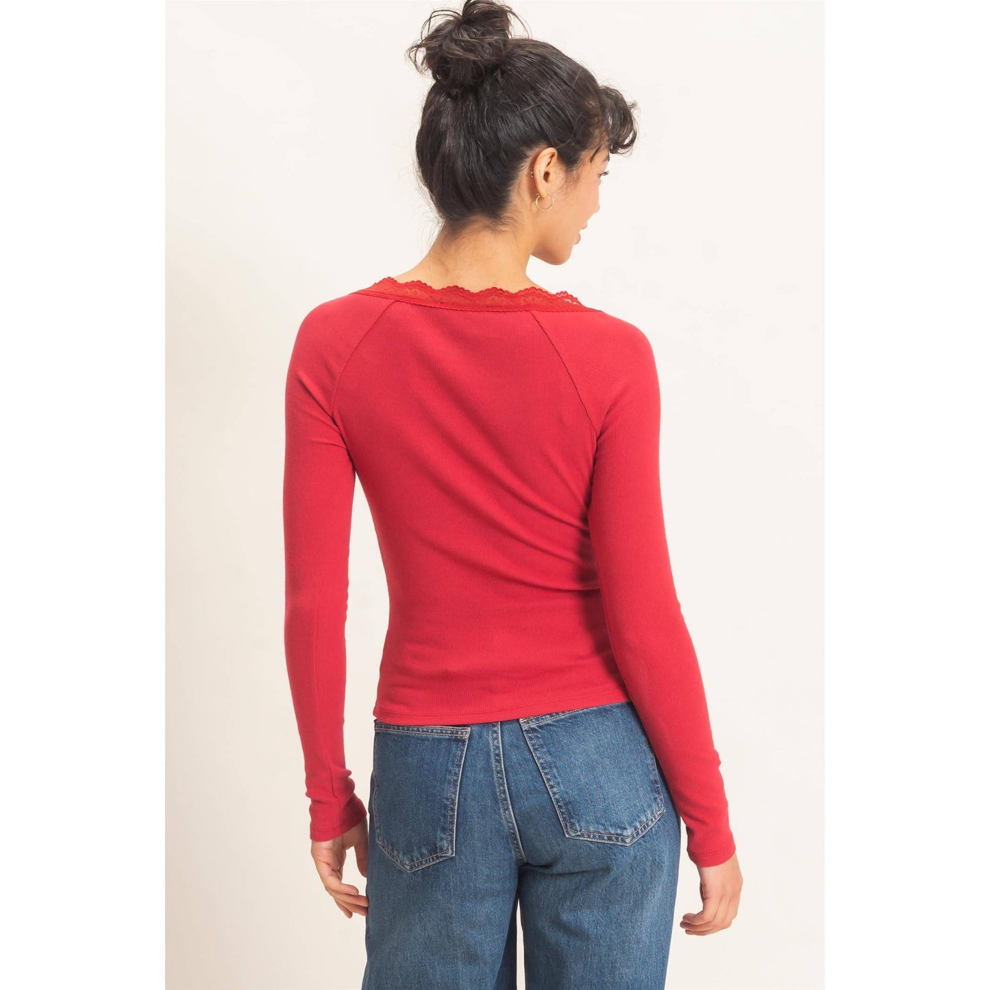 Lace-Trim Henley Top