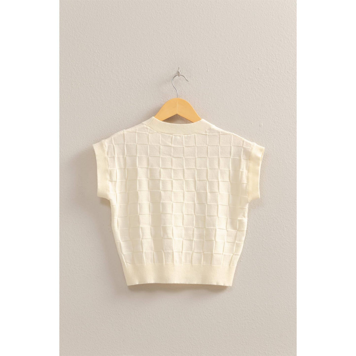 Basketweave Short Sleeve Top Cream