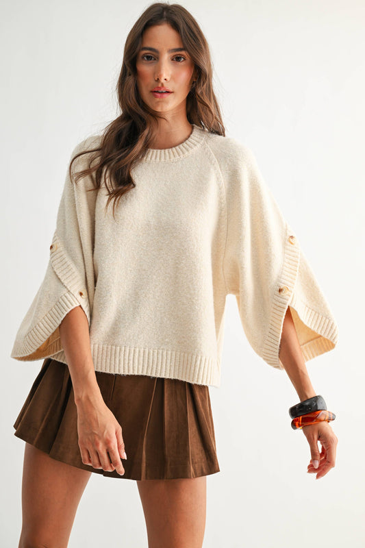 BUTTON SLEEVE KNIT PULLOVER