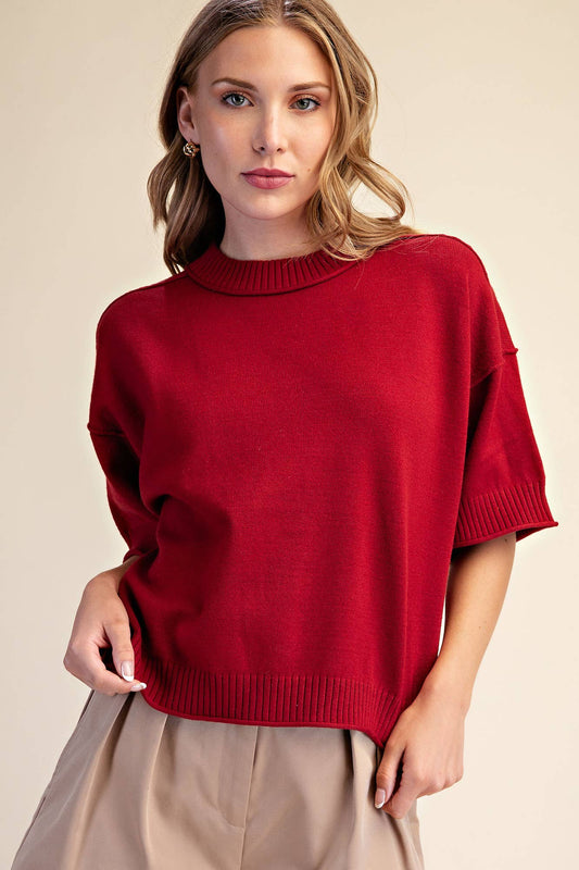 Relaxed Sweater Crew-Neck Elbow-Length Sleeves