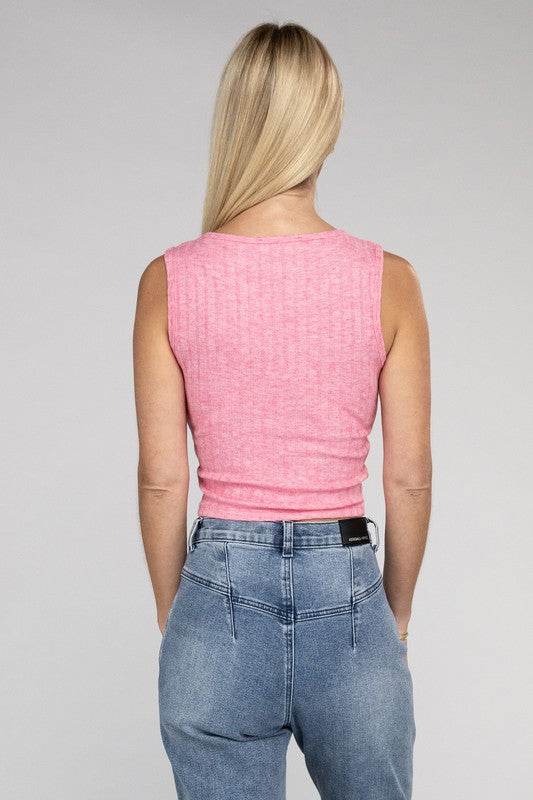 Ribbed Scoop Neck Cropped Sleeveless Top