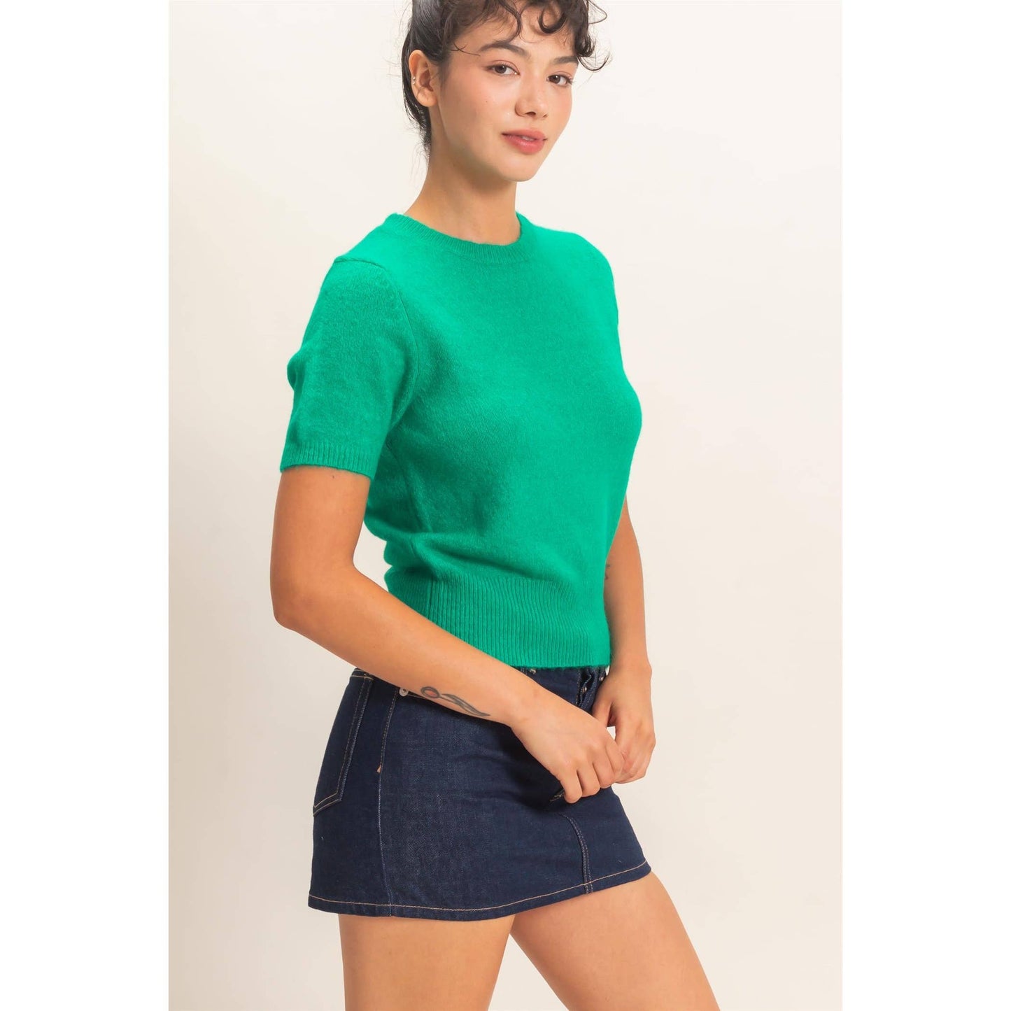 Crew Neck Short Sleeve Knit Top