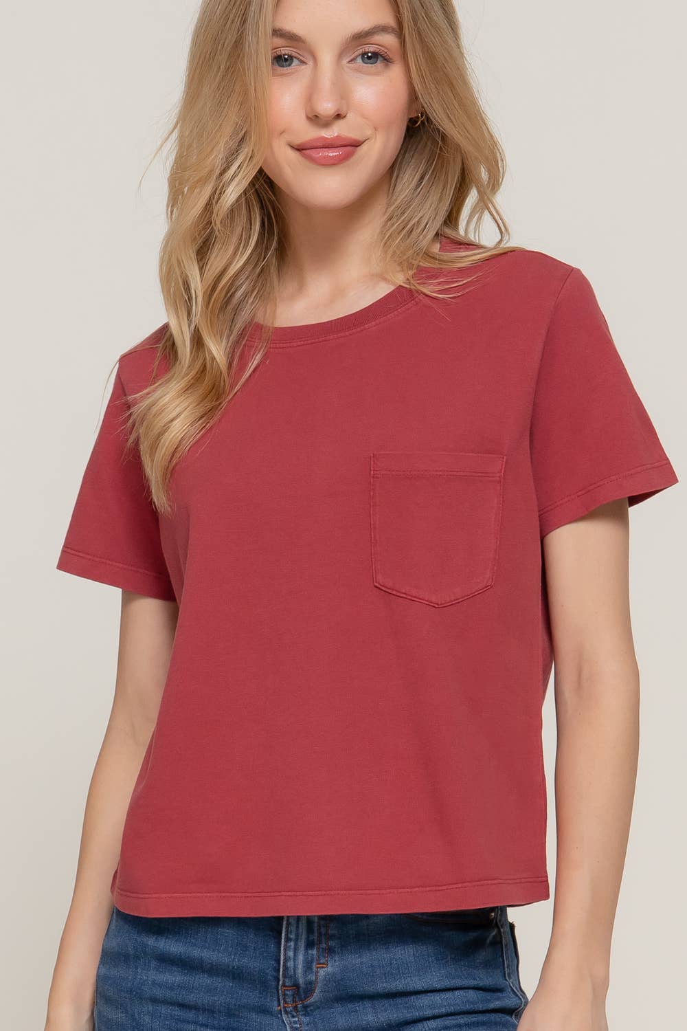 Short Sleeve Garment Dye Knit Top