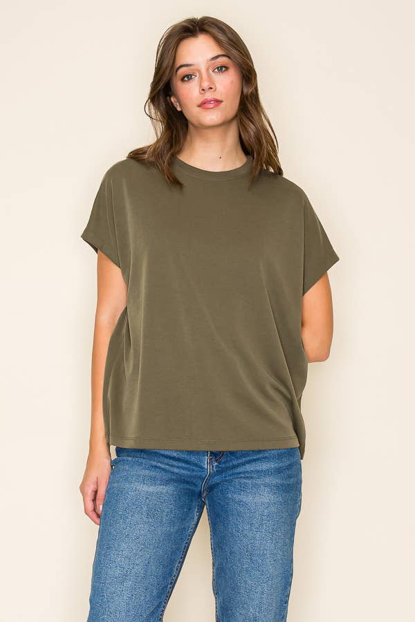 ROUND NECK S/S TUCKED MODAL TOP