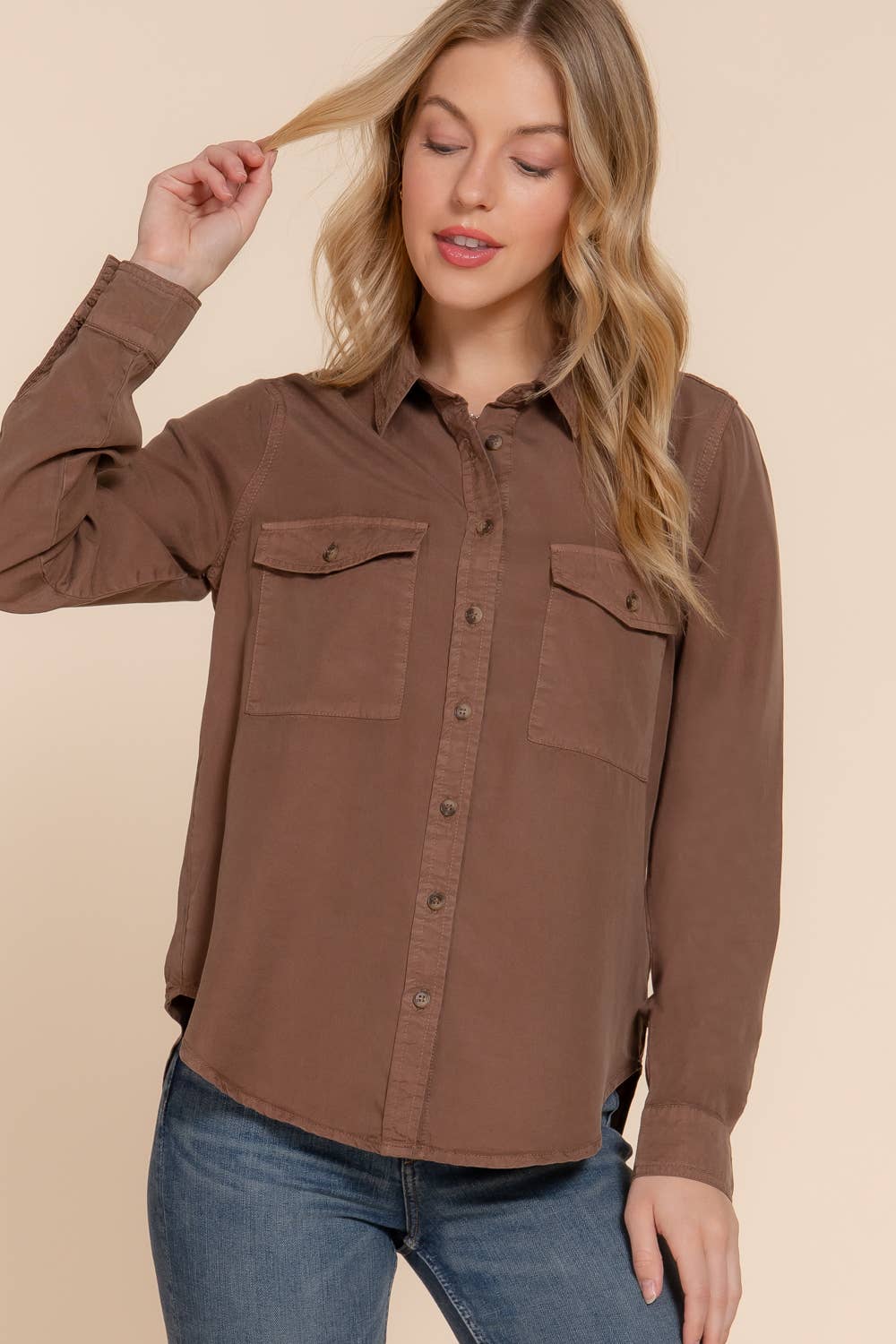 Long Sleeve Color Lyocell Shirt