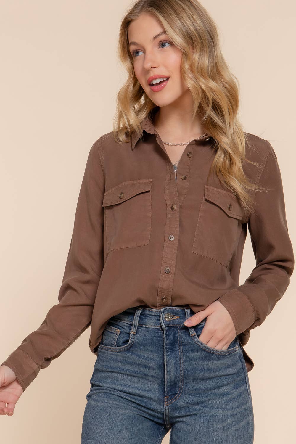 Long Sleeve Color Lyocell Shirt