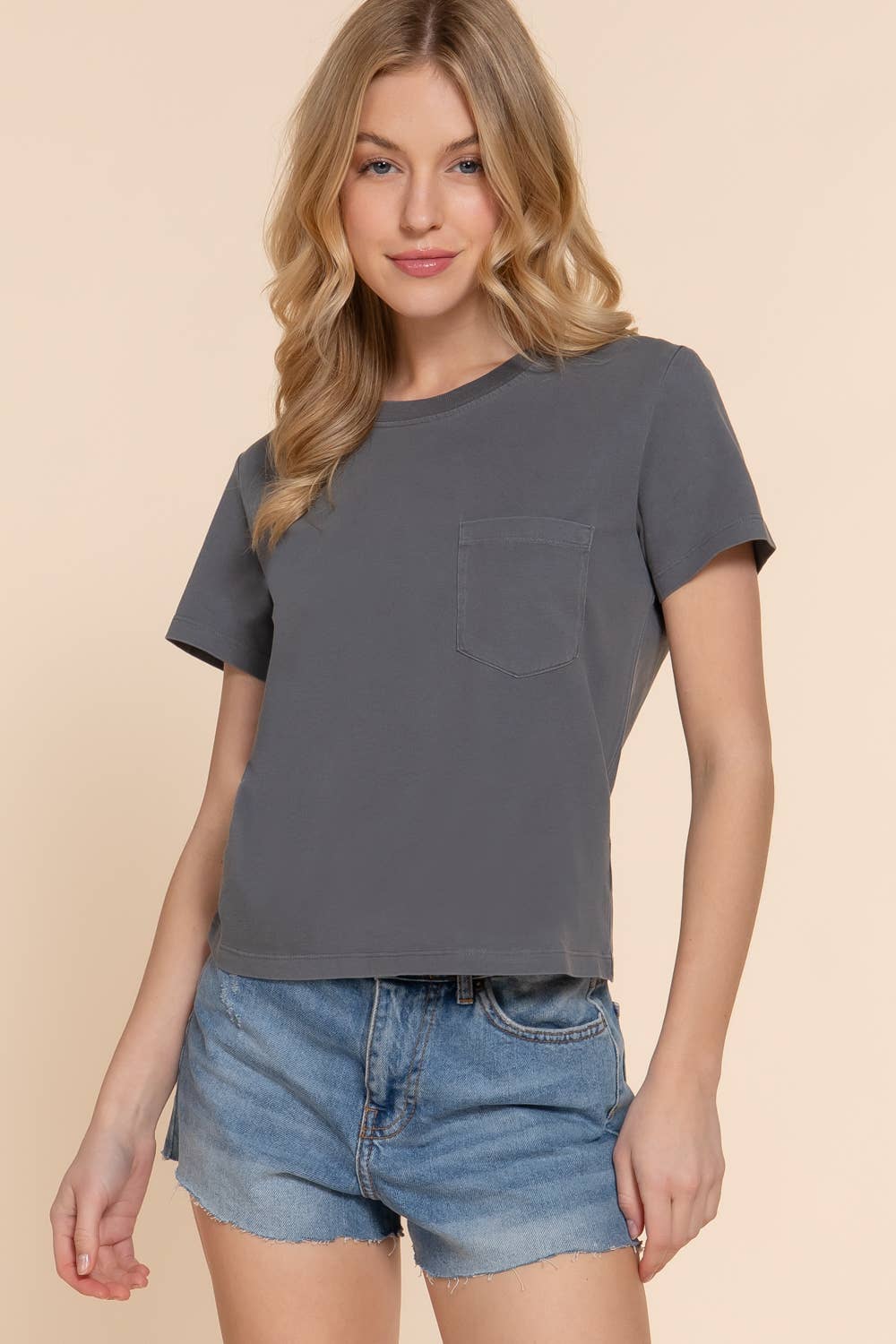 Short Sleeve Garment Dye Knit Top
