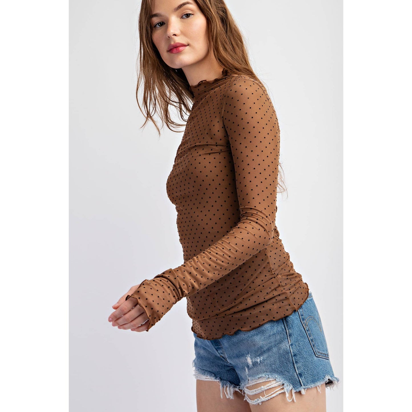 POLKA-DOT MESH LONG SLEEVE TOP