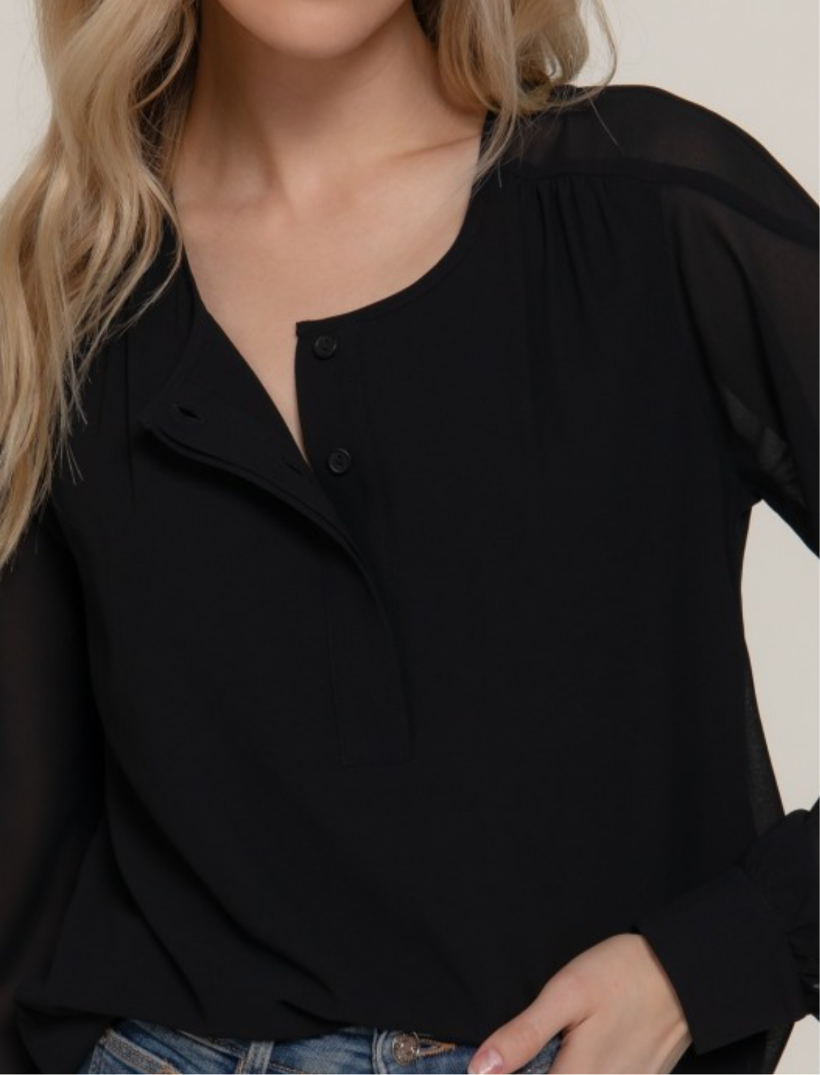 Chiffon Blouse Long Sleeve Black