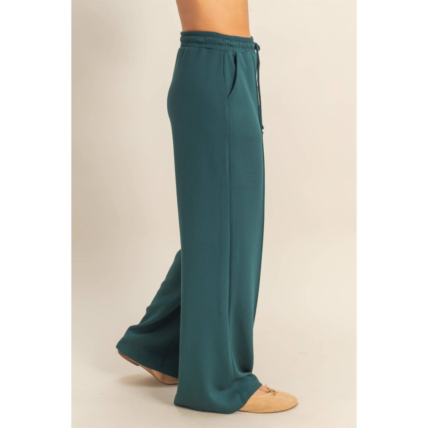 Scuba High-Waist Drawstring Pintuck Wide Leg Pants