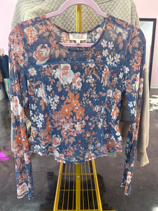 Floral Print Mesh Long Sleeve