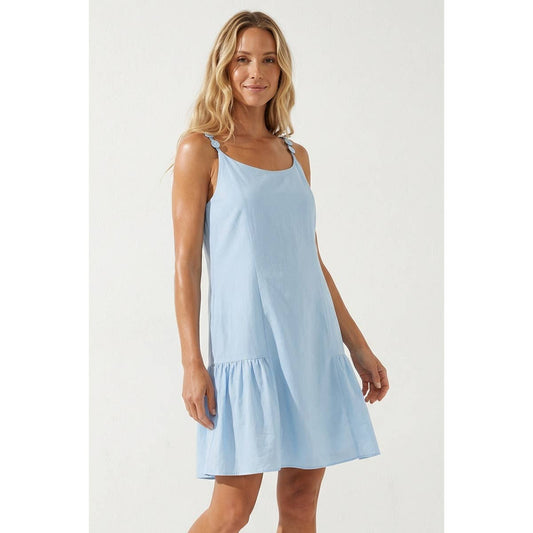 Button Detail Ruffle Mini Dress