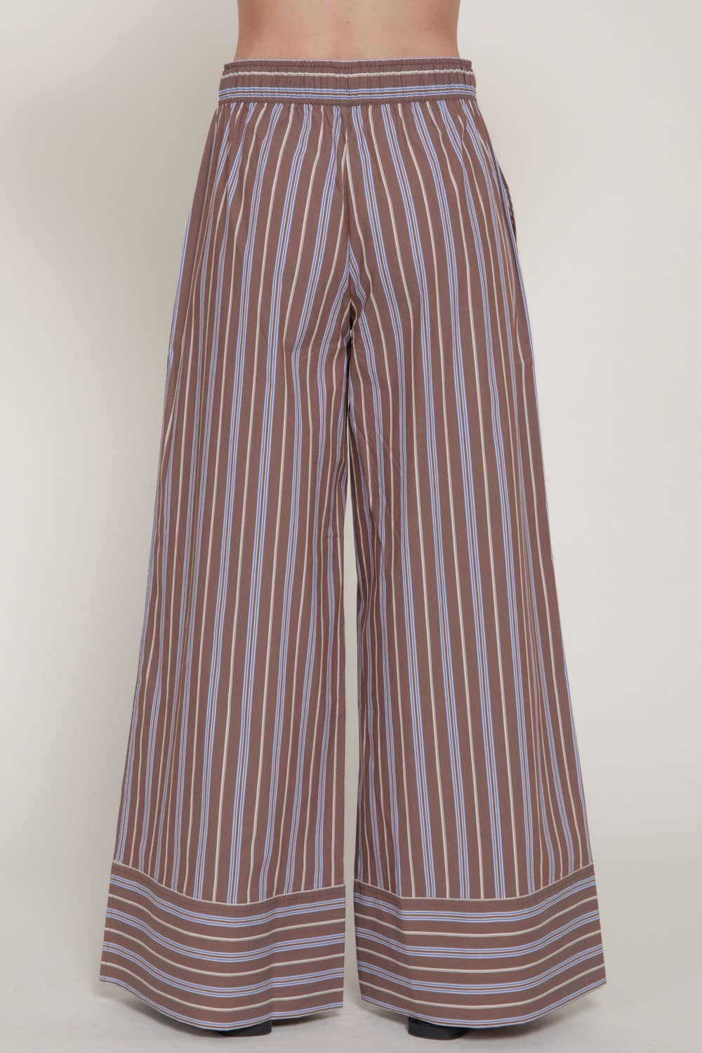 Elastic Waist Multi Stripe Poplin Straight Long Pants