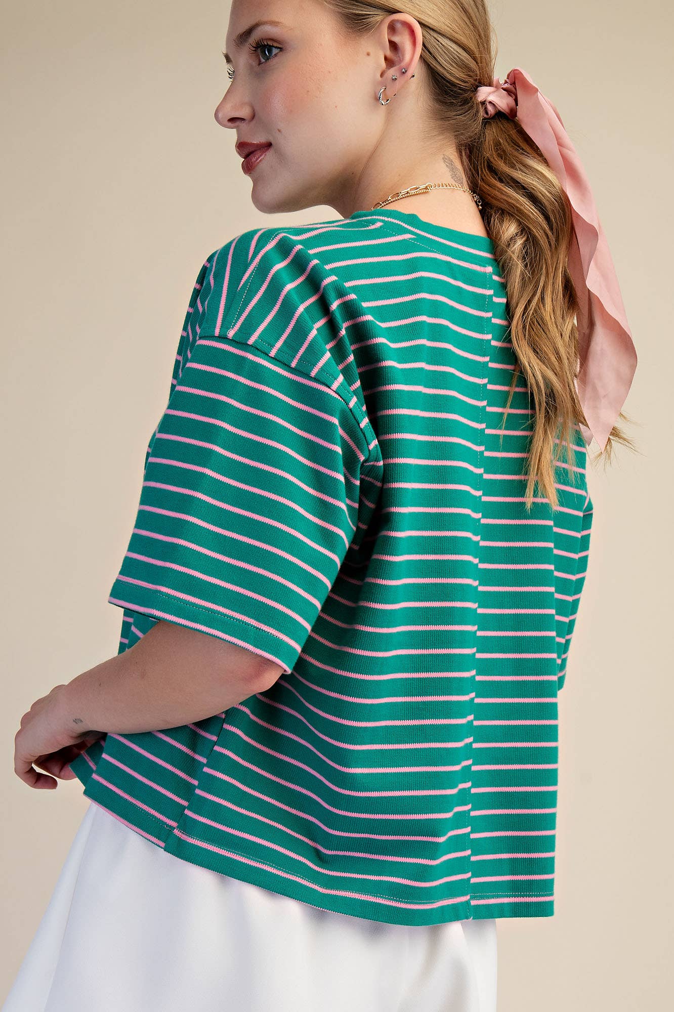 Round Neck Wide Sleeve Pullover Stripe Everyday Top