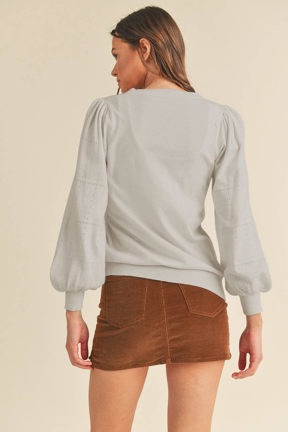 POINTELLE PUFF SLEEVE SWEATER MSW10115