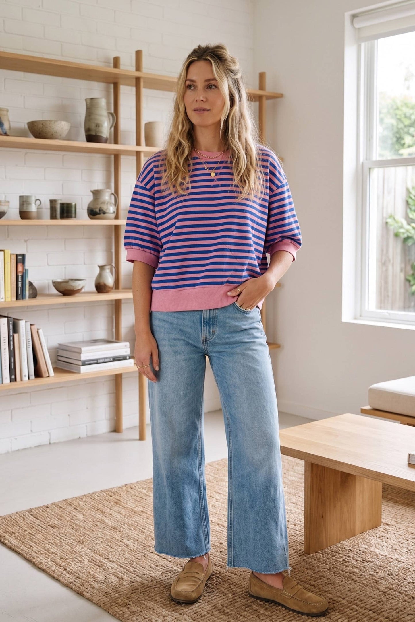 Striped Contrast Trim Knit Top