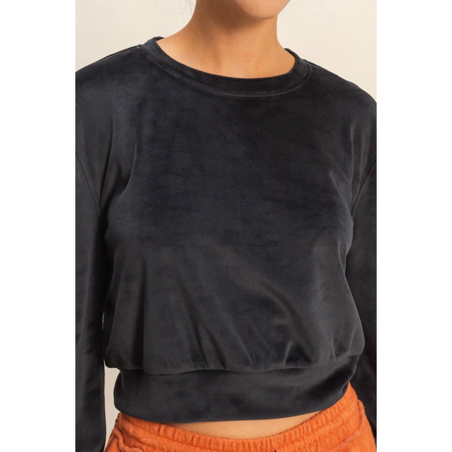 Banded Waist Velour Sweatshirt