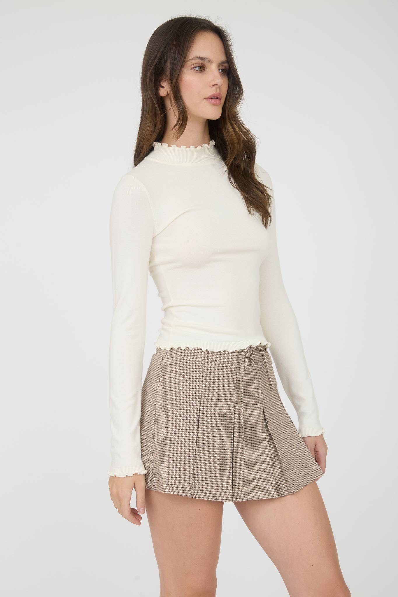 LETTUCE TRIM MOCK NECK SWEATER KNIT TOP