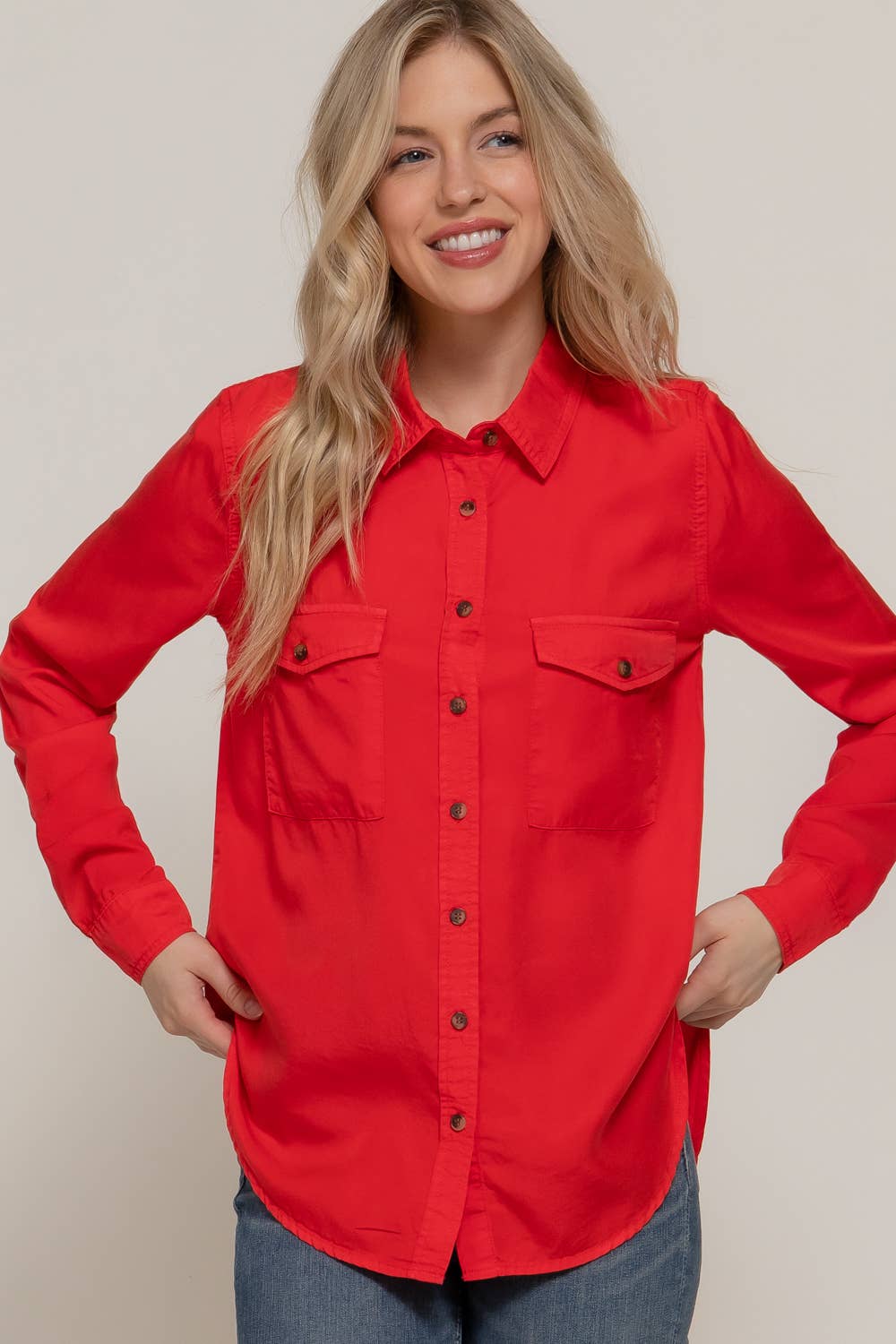 Long Sleeve Color Lyocell Shirt