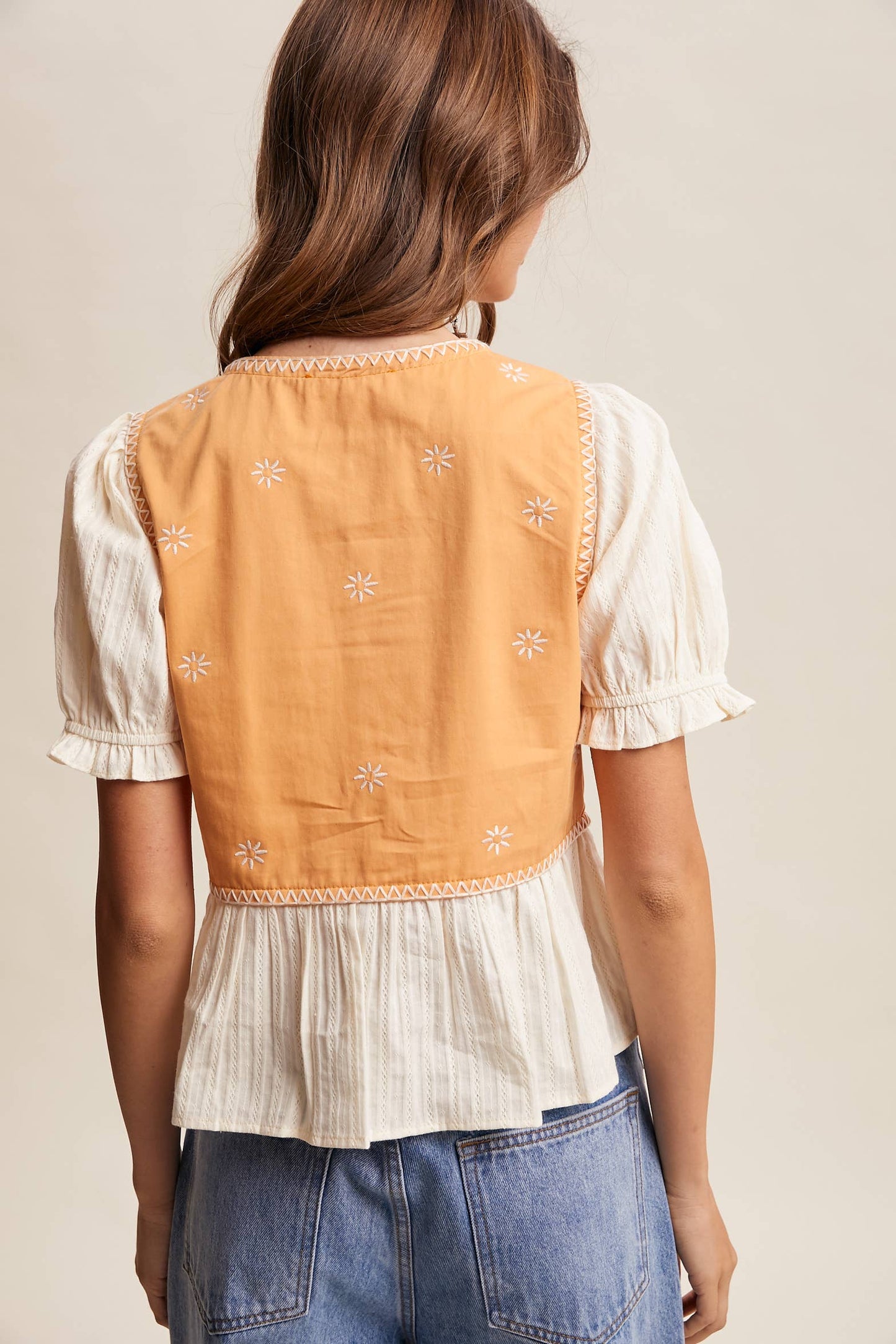 Embroidered Peplum Mixed-Media Top