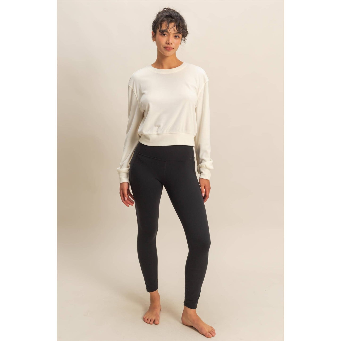 Banded Waist Velour Sweatshirt