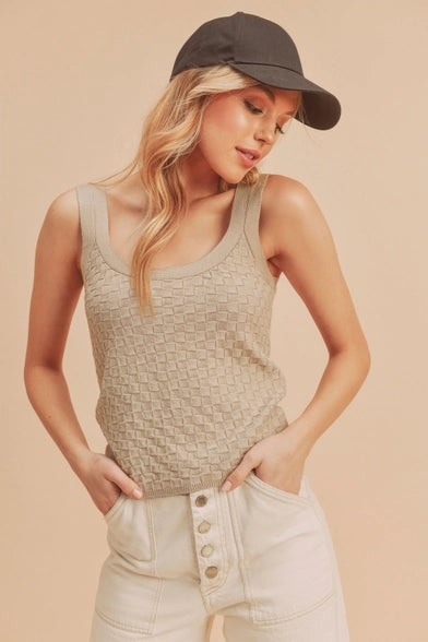 Khaki Basketweave Knit Tank