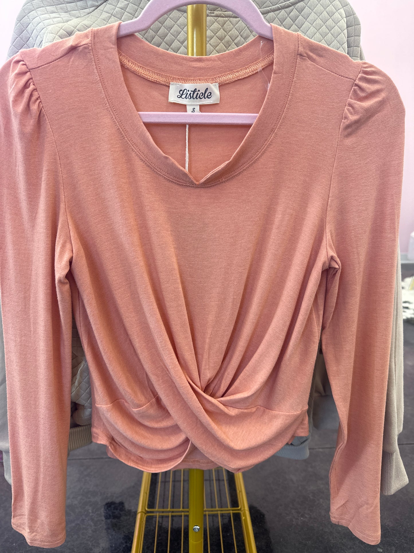 Chinese Neck Front Twist Top Apricot