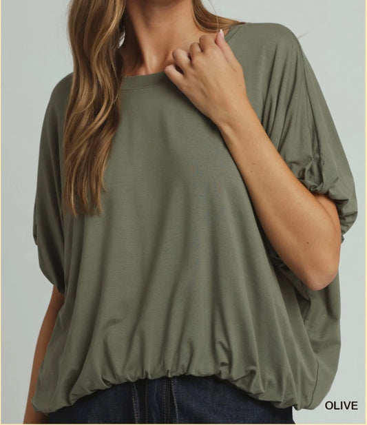 Bubble Short Sleeve Top Olive