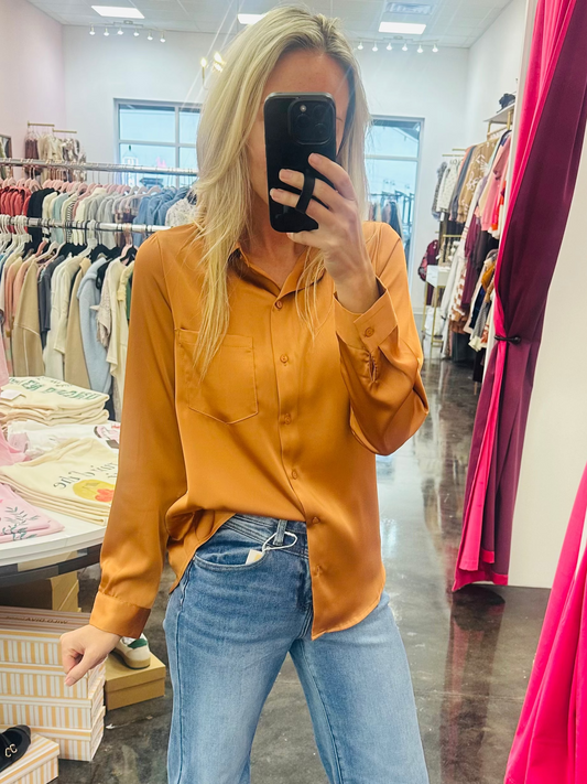 Satin Button up Blouse Ginger Brown