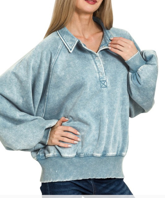 Acid Was Button Pullover Blue