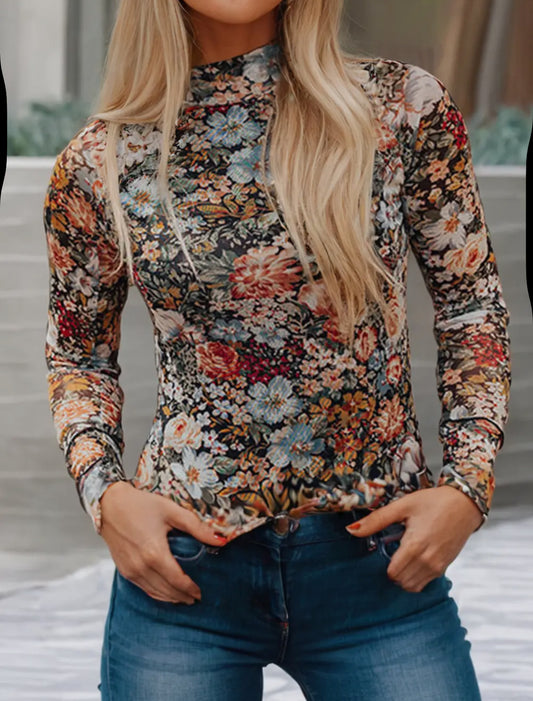 Floral Mesh Top High neck