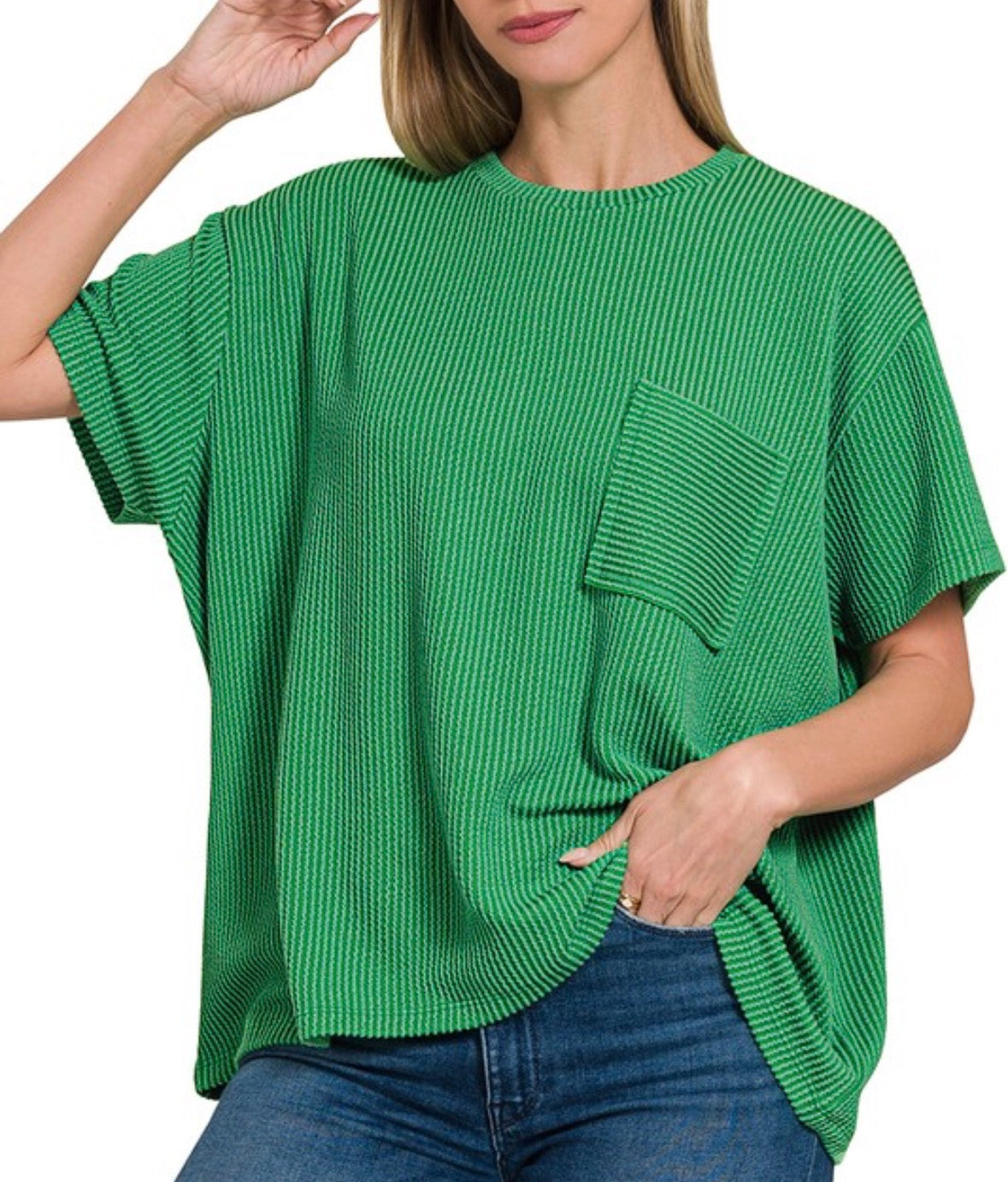 Ribbed Pocket Tee Kelly Green