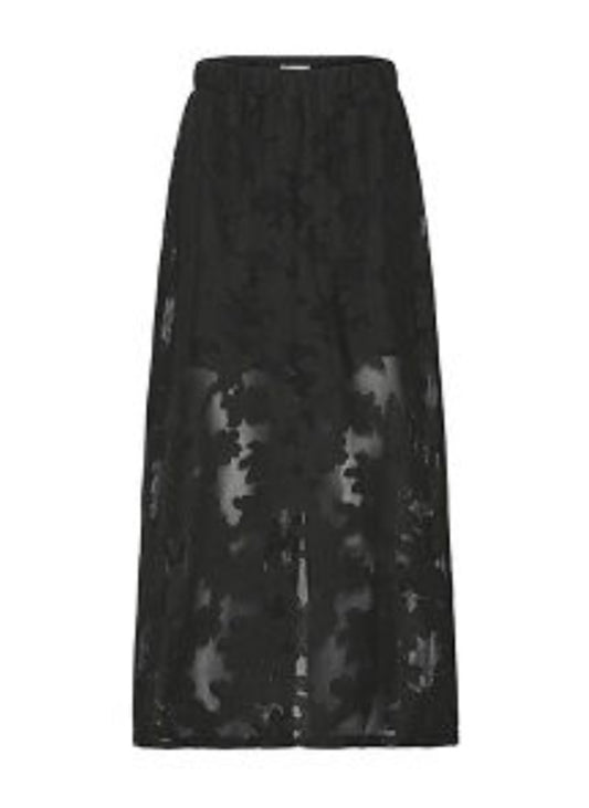 Ichi Black Floral Maxi Skirt
