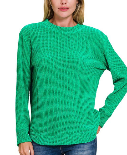 Chenille Waffle Sweater-Kelly Green