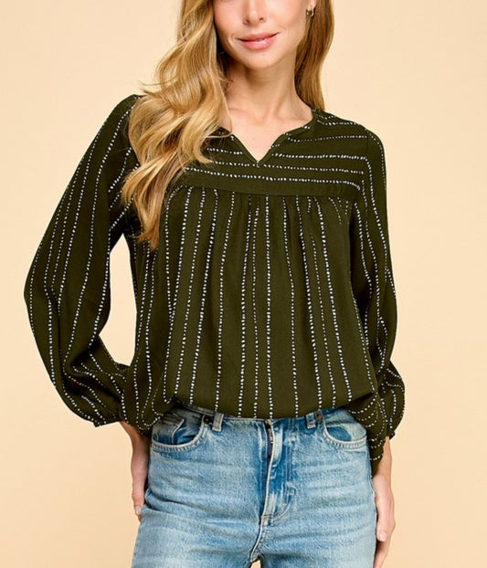 Dotted Pattern Top Olive