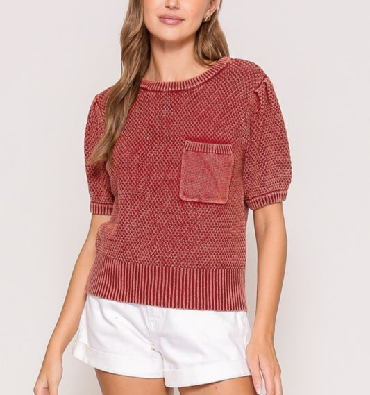 Mineral Wash Sweater Brick Red