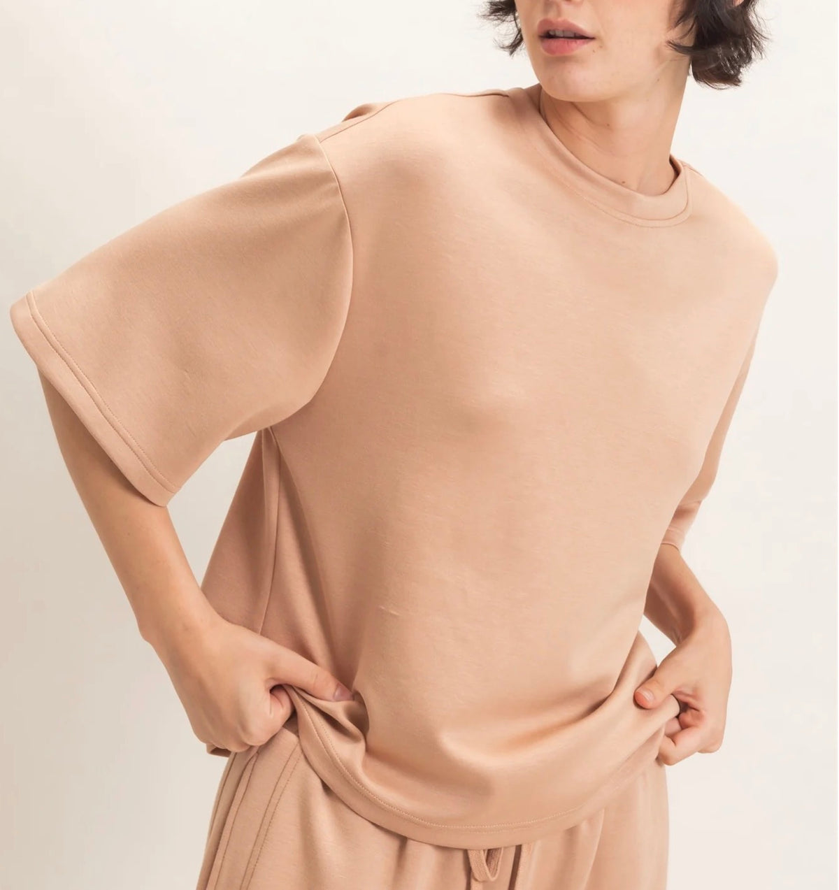 Soft Short Sleeve Top Taupe