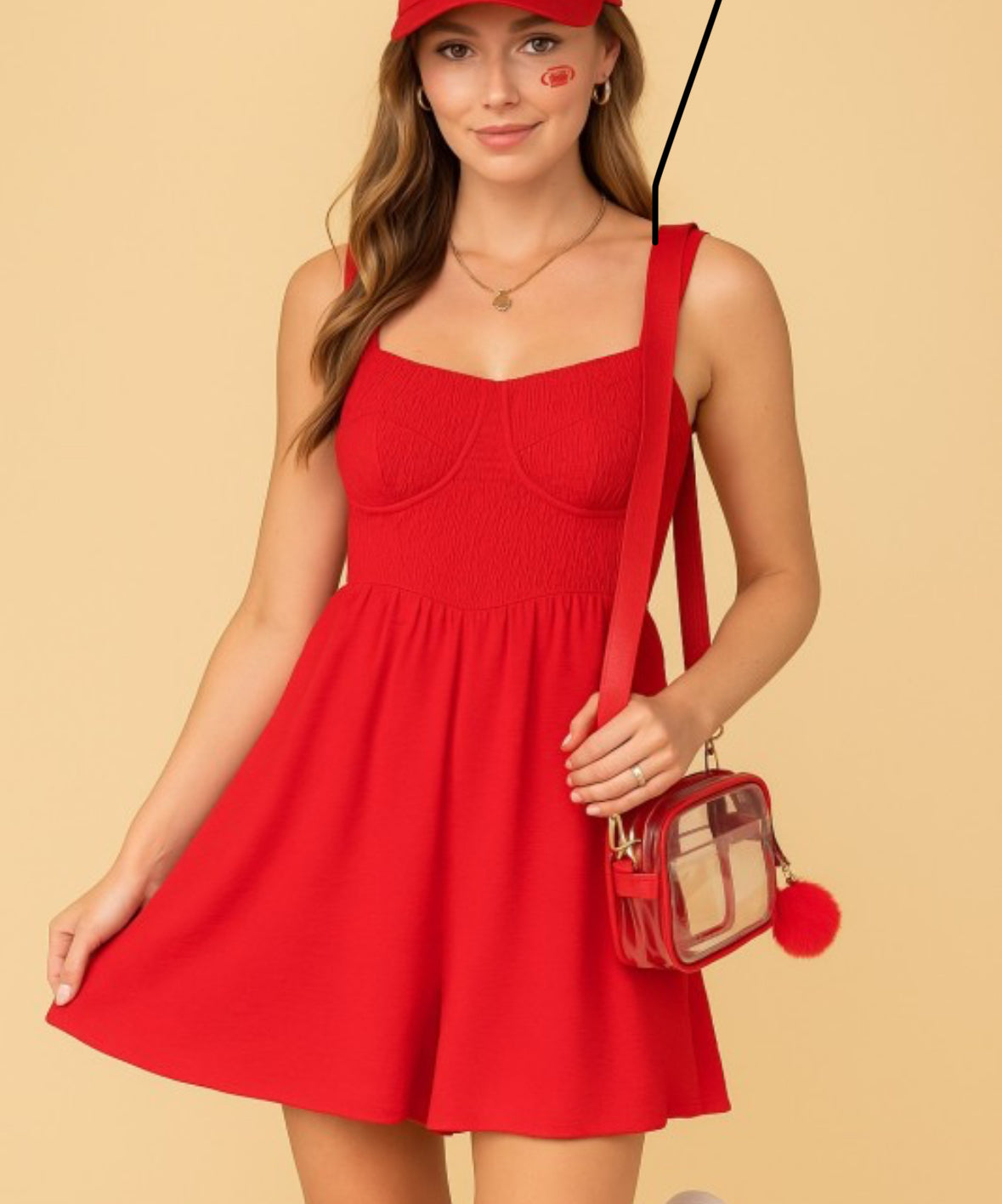Smocked Top Babydoll Dress Red