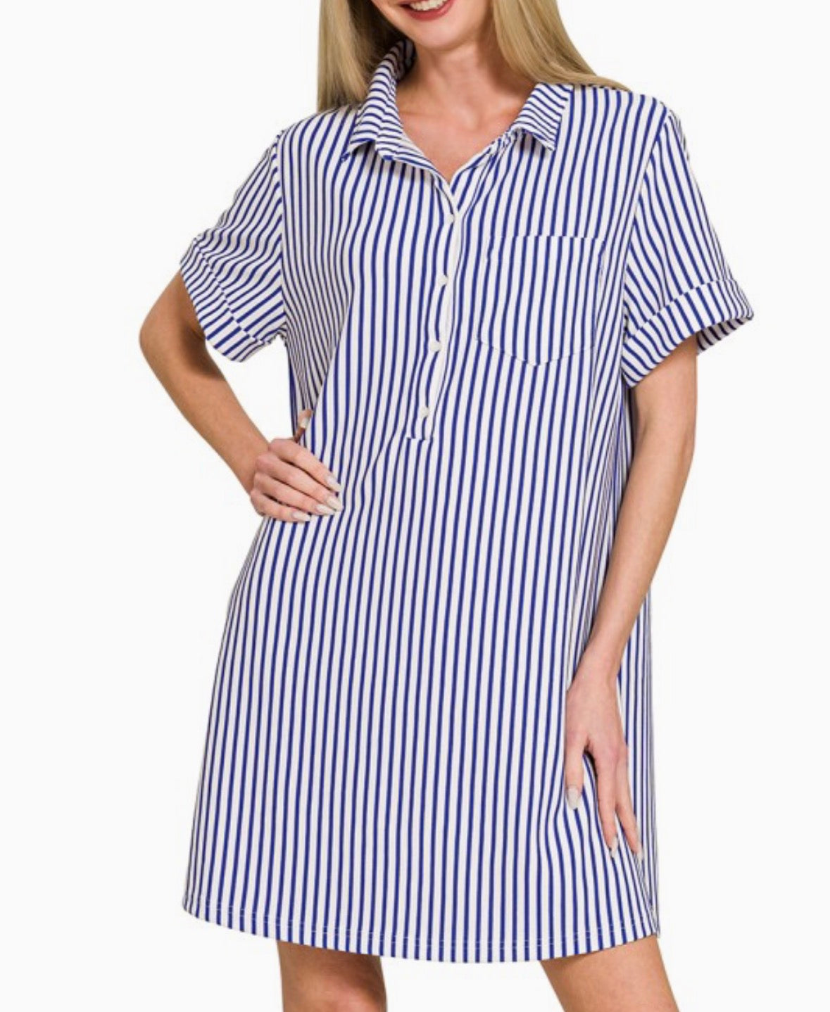 Blue Stripe Collared Dress