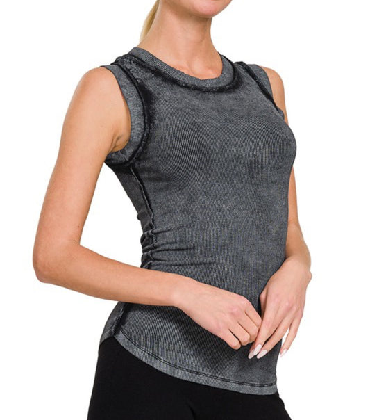 Ribbed Tank Exposed Seam Ash Black