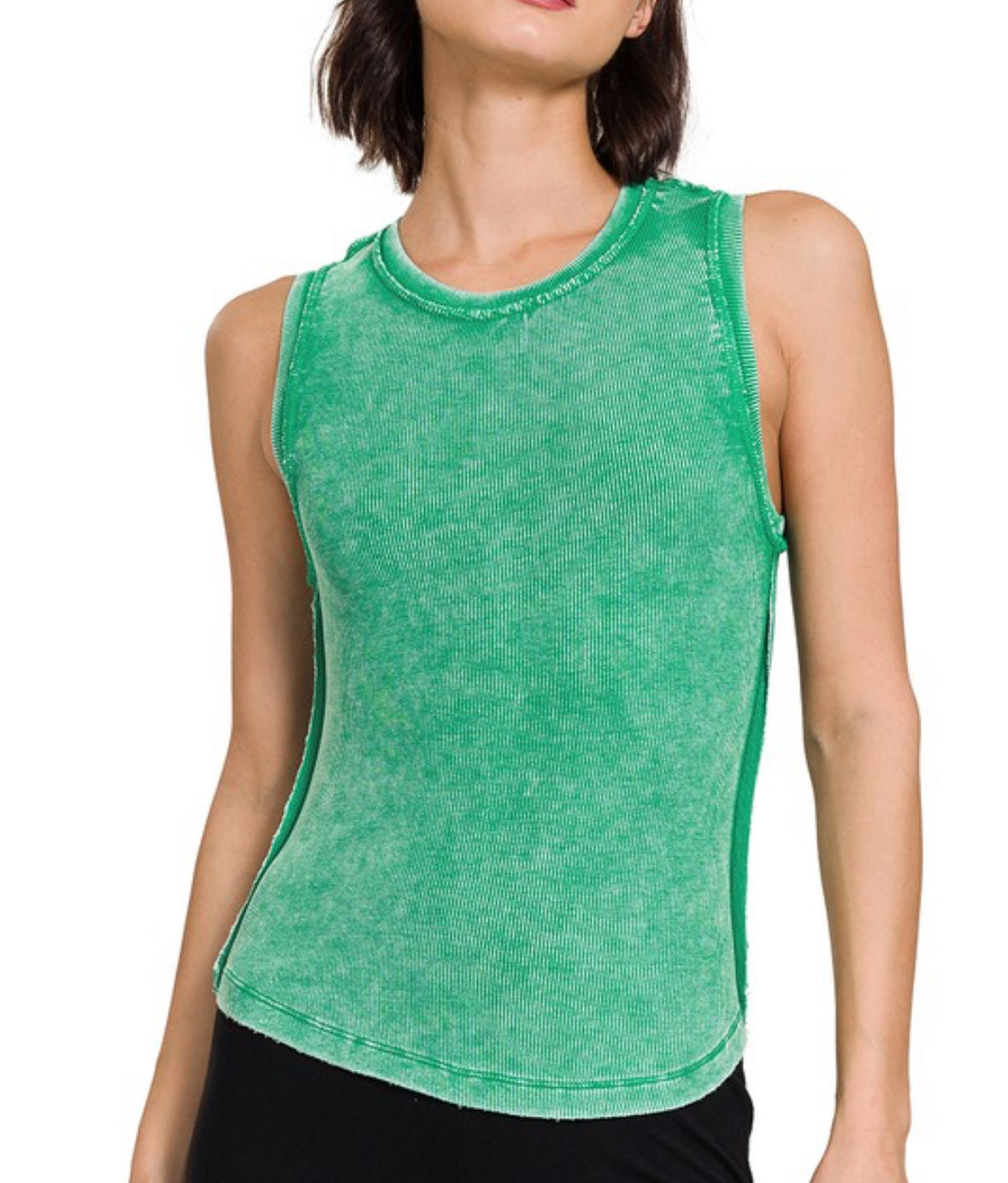 Ribbed Tank Exposed Seam Green