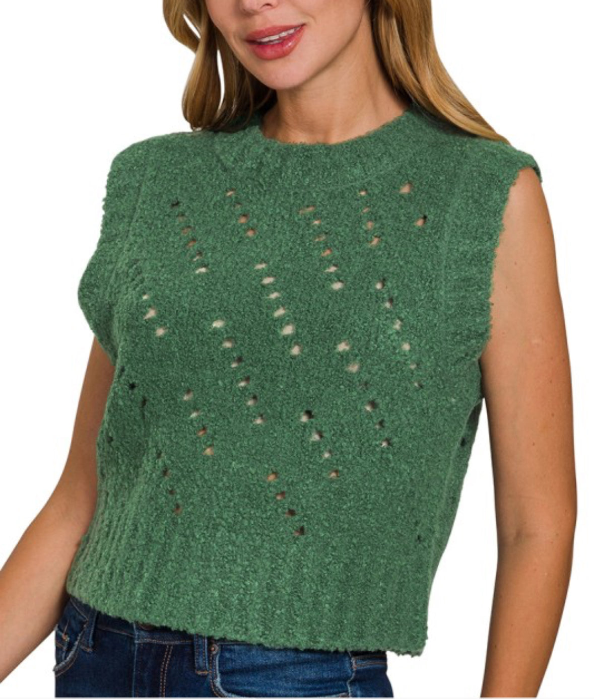 Textured Wool Sweater Vest Dk Green