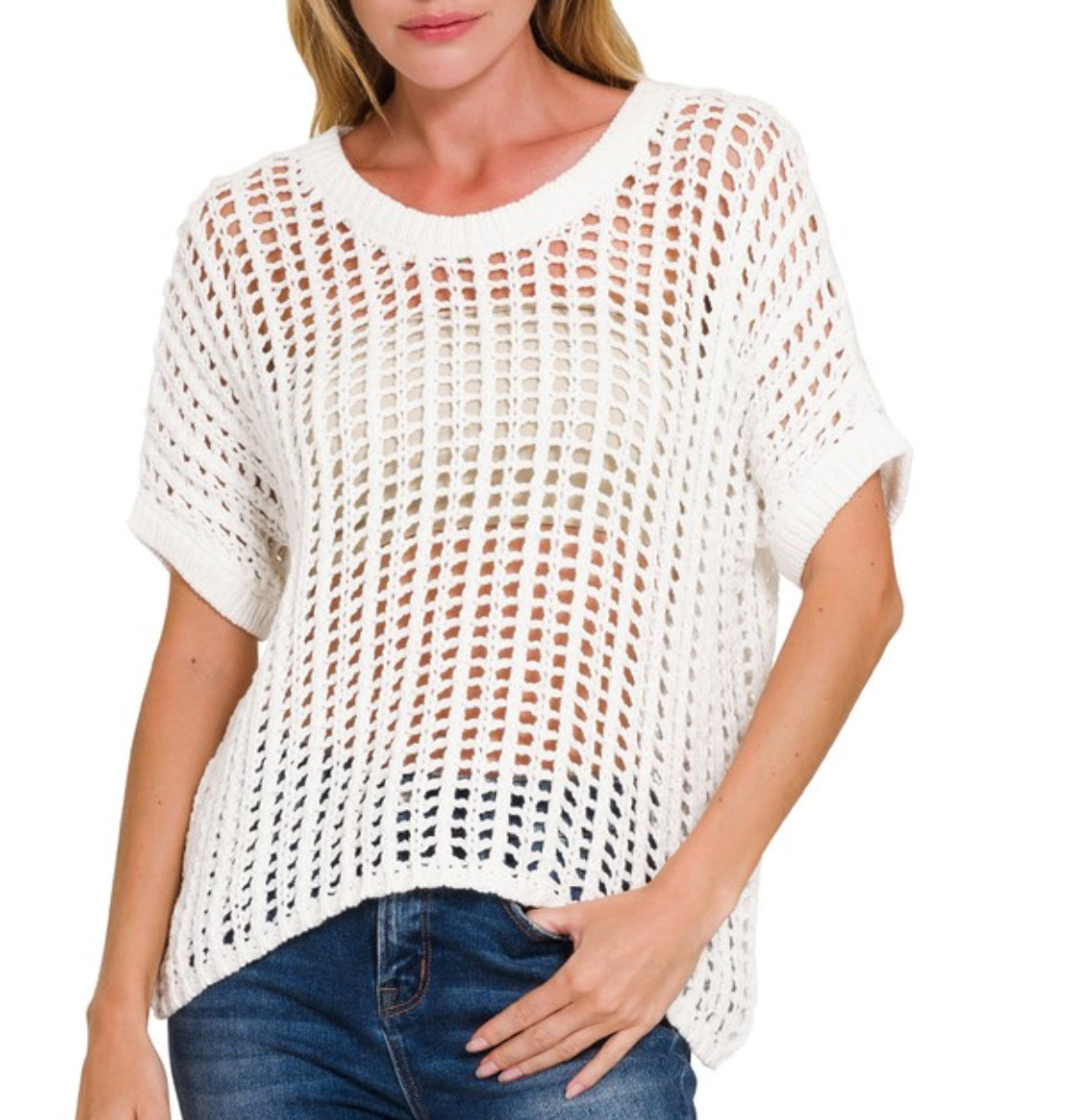 Fishnet Crochet Top Off White