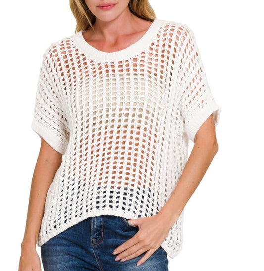 Fishnet Crochet Top Off White