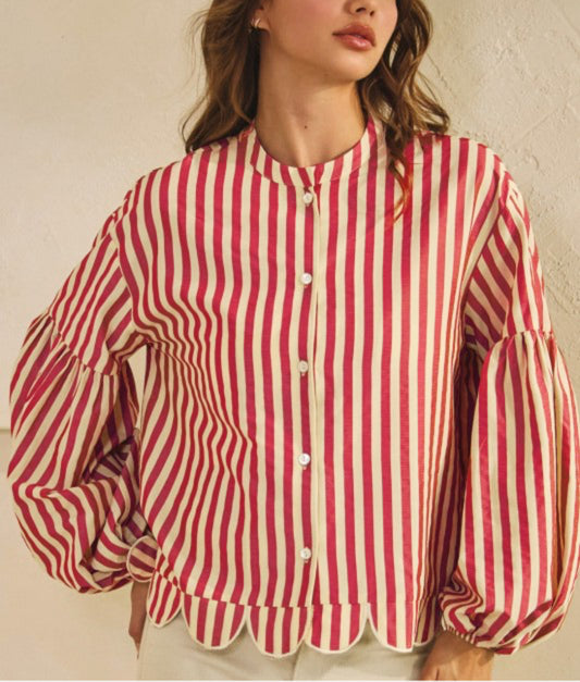 Vintage Stripe Scallop Blouse