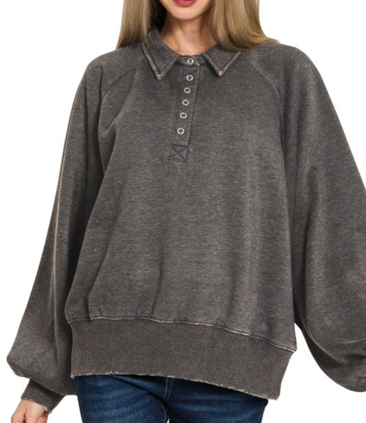 Acid Was Button Pullover Black